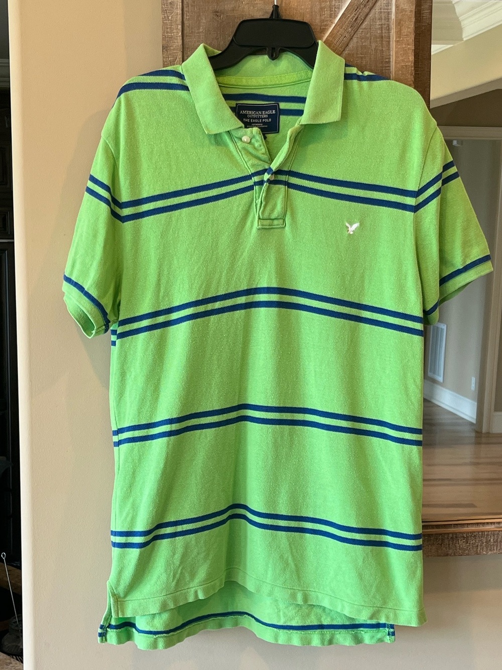 Men's Lime Green with Blue Striped Polo Shirt